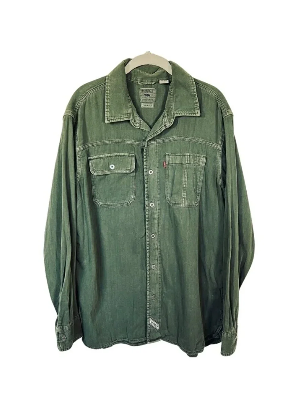 Lot 3 Levis Auburn Worker Mens L Cotton Long Sleeve Work Shirts Green Blue Cream